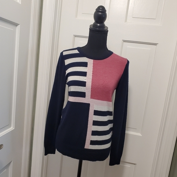 REVIEW Australia Colour Me Block 100% Merino Wool Navy/Pink Size 10 Sweater - Picture 1 of 9